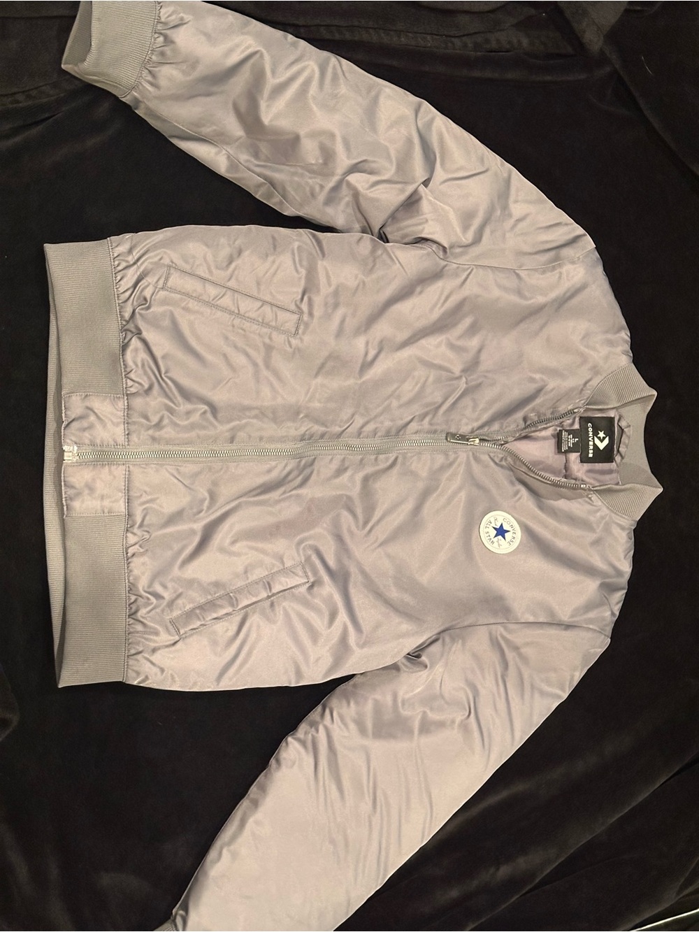 Converse Kids Silver Gray Bomber Jacket with Star Patch